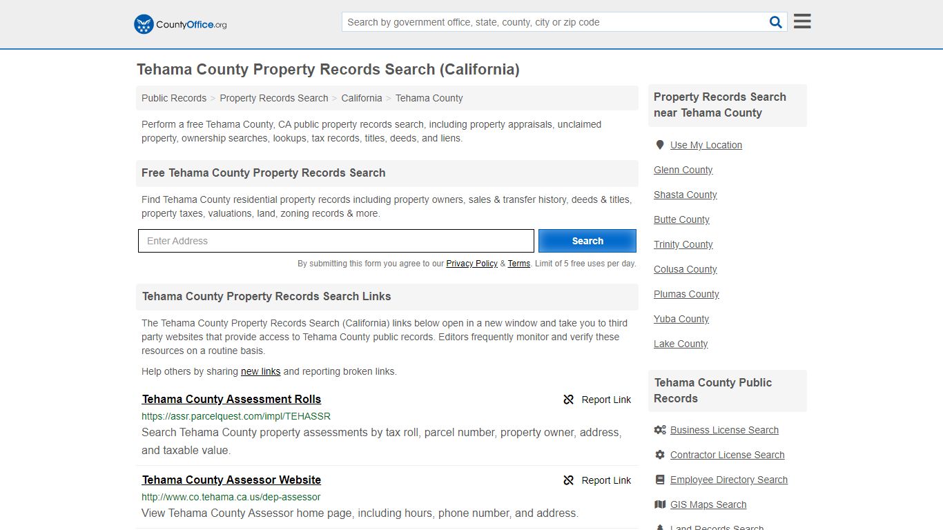 Property Records Search - Tehama County, CA (Assessments ...